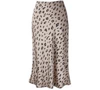 Keasmto Leopard Skirt for Women Midi Length High Waist Silk Satin Elasticized Cheetah Casual Ladies Skirts, Leopard-03, M