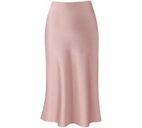 Keasmto Leopard Skirt for Women Midi Length High Waist Silk Satin Elasticized Cheetah Casual Ladies Skirts, Skin Pink, Medium