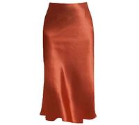 Keasmto Leopard Skirt for Women Midi Length High Waist Silk Satin Elasticized Cheetah Casual Ladies Skirts, Brown, M