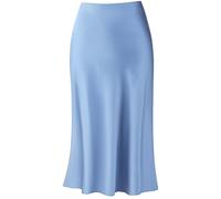 Keasmto Leopard Skirt for Women Midi Length High Waist Silk Satin Elasticized Cheetah Casual Ladies Skirts, Blue Grey, M