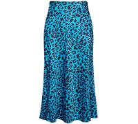 Keasmto Leopard Skirt for Women Midi Length High Waist Silk Satin Elasticized Cheetah Skirts, Leopard Blue, XL