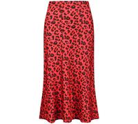 Keasmto Leopard Skirt for Women Midi Length High Waist Silk Satin Elasticized Cheetah Skirts, Leopard Red, M