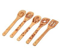 Keast 5Pcs Beauty Bamboo Spatula Spoon Set, Beast Nonstick Spatulas and Spoons Kitchen Christmas Decoration Birthday Gift Christmas Gift Valentine's Day Gift for Women