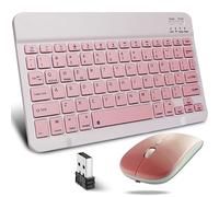 KeautFair Portable Wireless Bluetooth Keyboard and Mouse Mice Set, Dual 2.4G Rechargeable QWERTY Layout 10“ Cordless Quiet 1200DPI Travel for Windows/iOS/Android PC/Laptop/iPad/Smartphone(Pink)