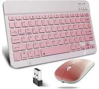 KeautFair Portable Wireless Bluetooth Keyboard and Mouse Set Dual QWERTY Layout Rechargeable Wireless Quiet 1200DPI Adjustable Travel Windows/iOS/Android PC/Laptop/iPad/Smartphone (Pink)