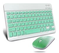 KeautFair Portable Wireless Bluetooth Keyboard and Mouse Set, QWERTY Layout Cordless Rechargeable 10“ Ultra Slim Quiet 1200DPI Travel for Windows/iOS/Android PC/Laptop/iPad/Smartphone(Green)