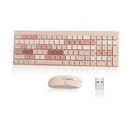 KeautFair Wireless Keyboard and Mouse Combo, 2.4G & Bluetooth Dual Mode Mute Click, Rechargeable Portable Bluetooth Keyboard for Windows, Computer, Desktop, Pc, Laptop. (Milk Tea Color)