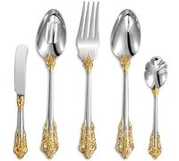 KEAWELL Gorgeous 5-Piece 18/10 Stainless Steel Hostess Serving Utensil Set, Dishwasher Safe (Gold Accent)