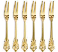 KEAWELL Luxury 6.3" Food Fork/Seafood Forks 18/10 Stainless Steel, Set of 6, Fruit Picks/Cocktail Forks/Charcuterie Accessories/Cocktail Picks for Appetizer, Cocktail, Pastry, Dessert (Gold)