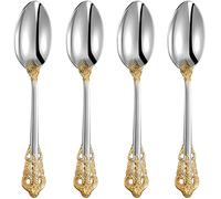KEAWELL Luxury Dinner Spoon, Set of 4, 18/10 Stainless Steel Tablespoons, Silverware Spoon Set, Mirror Polished, 7.8 Inches (Gold Accent)