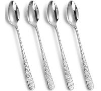KEAWELL Premium Louise Hammered Long Handle Spoons, 4-Piece Set, 18/10 Stainless Steel, Mirror-Polished, Ideal for Coffee, Tea, and Beverages, Dishwasher Safe (4, 7.5 inches)
