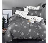 KEAYOO Bed Linen 155 x 220 cm Cotton for Winter to Summer Grey White Reversible Bed Linen Dandelion Pattern 100% Cotton Soft Touch with Zip 2-Piece Set