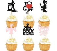 Keaziu 36PCS Gym Theme Cupcake Toppers Love Gym Fitness Weight Lifting Cupcake Toppers Fitness Themed Birthday Decorations Party Supplies Women