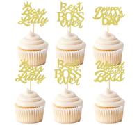 Keaziu 36PCS Happy Boss's Day Cupcake Toppers Boss Lady Women Gentleman Office Decoration Happy Boss Day Party Decorations Boss Day Decorations Birthday Party Decorations Supplies Gold