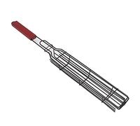 Kebab Grilling Basket Lockable Iron Grill Grate with Wooden Handle for Outdoor Camping Picnicking Barbecue Lightweight Portable Durable Non Stick Easy to Use (Red)