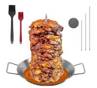 Kebab Plate and Skewer Stand, Stainless Steel Vertical Skewer Kebab Pan with Handle, Gyros Meat Kebabs Spike with 3 Replacement and Oil Bottle Brush Spikes Grill Plate for Whole Chicken Sausage(1pc,9i