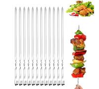 Kebab Skewers, 12PCS BBQ Metal Skewers Stainless Steel Grilling Skewers, Reusable Metal Skewer Barbecue Cooking Sticks for BBQ, Meat and Vegetable, Party Essentials, 30cm