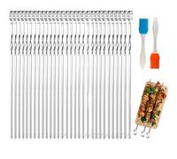 Kebab Skewers 30 cm, 30pcs Metal Skewers for Kebabs with 2pcs Grill Brush, Reusable BBQ skewers Stainless Steel, Metal Skewer Sticks for Outdoor BBQ, Family Party, Shish Kabob