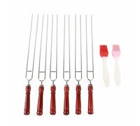 Kebab Skewers Double Prong,6Pcs BBQ Skewers Kabob Skewers,Stainless Steel Barbecue Forks,Reusable Shish Kabob with 2Pcs Silicone BBQ Brush,Roasting Sticks for Outdoor BBQ