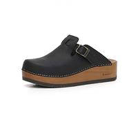 Kebba Liliane - Handmade Wooden Clogs with Genuine Leather | Arch Support and Comfortable Fit | Chilean Tepa Platform and EVA Sole |Made in Villarrica, Chile, Gypsy Black, 5.5 UK