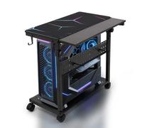 KEBE Wider Tower Stand, Height Adjustable Computer Tower for Gaming Home Office, 2-Tier PC Stand Printer Rack ATX-Case CPU Holder Cart with Wheels & Mouse Pad, Black