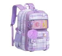 KEBEIXUAN Kids Primary School Bag for Girls, Personalised Kids Backpack Lightweight Girl School Bookbags with Kawaii Pendant for Girls Age 6-12 (purple)
