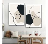KEBIA Abstract Shapes Art Prints Black Beige Cream Grey line Posters Neutral Painting Prints Posters Canvas Wall Painting Home Decor 35x50cmx2 Frameless