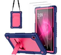Kebiory Case for T-Mobile REVVL Tab 2 10.1" Tablet Kids Friendly Soft Silicone Hard Back Shell with Stand Shoulder Strap Cover for T-Mobile REVVL Tab 2 5G 2025+2Pcs Screen Protector (Navy+Pink)