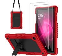 Kebiory Case for T-Mobile REVVL Tab 2 10.1" Tablet Kids Friendly Soft Silicone Hard Back Shell with Stand Shoulder Strap Cover for T-Mobile REVVL Tab 2 5G 2025+2Pcs Screen Protector (Red+Black)