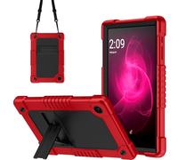 Kebiory for T-Mobile REVVL Tab 2 10.1" Tablet Kids Friendly Soft Silicone+Hard Stand Adjustable Shoulder Strap Compatible with T-Mobile REVVL Tab 2 5G 2025 Model (RedBlack)