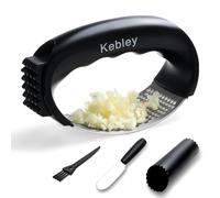Kebley Garlic Press Rocker Stainless Steel Garlic Crusher, Mincer and Chopper with Peeler and,Scraper,brush,loose meat hammer Easy Kitchen Gadget for Effortless Smashing