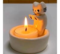 Keboygym Cat Candle Holder | Kitten Tea Light Candle Holders | Warming Paws Cat Tealight Holders Ornaments | Cute Candles Holder Home Decor|Cat Gifts for Cat Lovers (White cat), MARK-CAT-01