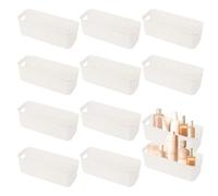 Keboyoe 10 Pcs White Plastic Storage Baskets Small Storage Baskets Plastic Baskets for Storage with Handles Mini Storage Boxes Rectangle for Shelves Kitchen Office Bathroom and Home(26.7 x 9.5 x 9 cm)