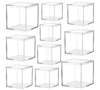 Keboyoe 10pcs Clear Acrylic Display Boxes with Lid Clear Plastic Display Box with Lid clear Acrylic Plastic Square Cube for Storage Candy Pill Tiny Jewelry Toys Gifts, 1.77/2.17/2.56/2.95/3.35Inch