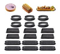 Keboyoe 18pcs Perforated Mousse Cake Ring Perforated Tart Ring Set Round Oval Rectangle Shape Tart Ring Plastic Perforated Pie Ring Muffin Rings Cake Mould for Mini Cakes Mini Pizzas Muffins