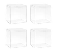 Keboyoe 4 Pcs Clear Acrylic Display Boxes 8.5 x 8.5 x 8.5 cm Minimalist Square Storage Boxes for Toys Gifts Candy Pill Tiny Jewelry
