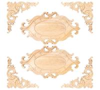 Keboyoe 6 Pcs Wood Appliques And Onlays Wood Carved Onlay Applique Decorative Wooden Moulding for Furniture Corner Applique for Furniture Appliques for Cabinets Door Windows