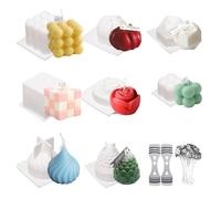Keboyoe 8 Pcs Silicone Candle Mould Set, Bubble Candle Moulds for Candle Making Flower Candle Mould Silicone Candle Molds with 50 Candle Wicks and 2 Wick Holder for DIY Candle, Soap, Home Decoration
