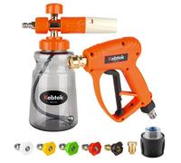 Kebtek Stubby Pressure Washer Gun & Snow Foam Bottle 1L with Adapter Compatible with Karcher, 5 Nozzle Tips, 1/4" Quick Connect Car Cleaning Kit