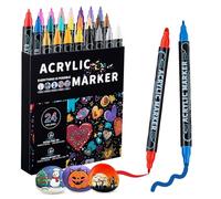 Kebuye Acrylic Paint Pens Painting Markers - 24 Colours Art Pen Set Double Sided with Dot & Fine Marker Pens for Decorating Ceramic Rock Stone Mug, Creative Drawing Supplies for Graffiti