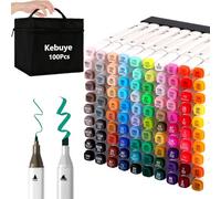 Kebuye Colouring Pens Alcohol Markers Pen - Double Ended 100 Colour Marker Fine & Broad Tip for Drawing Coloring Graffiti - Perfect for Adults Kids Artist with Storage Base