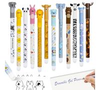 Kebuye Erasable Pens Fine Point 0.5mm-Rub out Pen Set for School Writing 12 Coloured Ink Pens (6 Blue & 6 Black) with Rubber Eraser -Cute Animal Design Stationery Supplies for Kids Girls Boys Adults