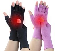 Kecartu 2 Pairs Compression Gloves for Rheumatoid Arthritis, Osteoarthritis, Carpal Tunnel Pain, Fingerless Arthritis Hand Gloves for Women Men Support Work&Computer Typing (Pure Black+Purple,Large)