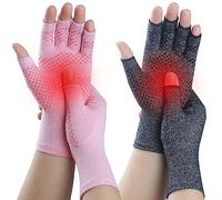 Kecartu 2 Pairs Compression Gloves for Rheumatoid Arthritis, Osteoarthritis, Carpal Tunnel Pain, Fingerless Arthritis Hand Gloves for Women Men Support Work&Computer Typing (Pink+Black, Medium)