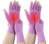 Kecartu 2 Pairs Compression Gloves for Rheumatoid Arthritis, Osteoarthritis, Carpal Tunnel Pain, Fingerless Arthritis Hand Gloves for Women Men Support Work&Computer Typing (Purple, Large)