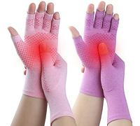Kecartu 2 Pairs Compression Gloves for Rheumatoid Arthritis, Osteoarthritis, Carpal Tunnel Pain, Fingerless Arthritis Hand Gloves for Women Men Support Work&Computer Typing (Pink+Purple, Medium)