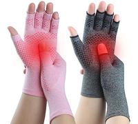 Kecartu 2 Pairs Compression Gloves for Rheumatoid Arthritis, Osteoarthritis, Carpal Tunnel Pain, Fingerless Arthritis Hand Gloves for Women Men Support Work&Computer Typing (Pink+Grey, Small)