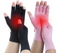 Kecartu 2 Pairs Compression Gloves for Rheumatoid Arthritis, Osteoarthritis, Carpal Tunnel Pain, Fingerless Arthritis Hand Gloves for Women Men Support Work&Computer Typing (Pure Black+Pink,Medium)