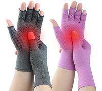 Kecartu 2 Pairs Compression Gloves for Rheumatoid Arthritis, Osteoarthritis, Carpal Tunnel Pain, Fingerless Arthritis Hand Gloves for Women Men Support Work&Computer Typing (Grey+Purple, Small)