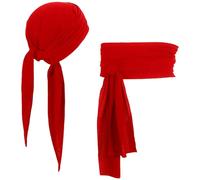 Kecartu 2Pcs Pirate Costume Accessories Set Women Men, Bandana Sash Belt for Medieval Renaissance Pirate Costume, Halloween Party, Red